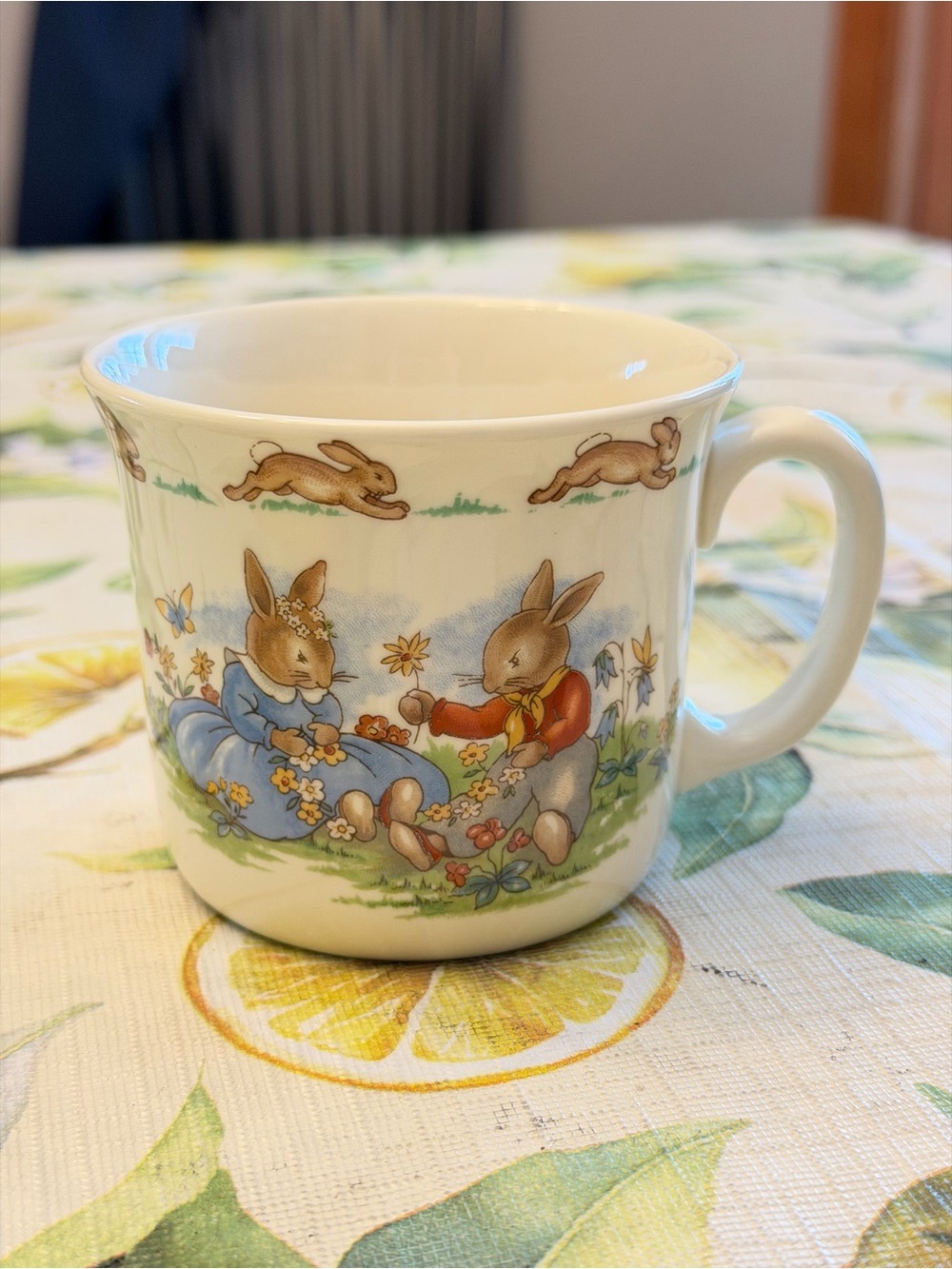 Children's Bunny Ceramic Mug with Pastel Floral Scene Bunnykins